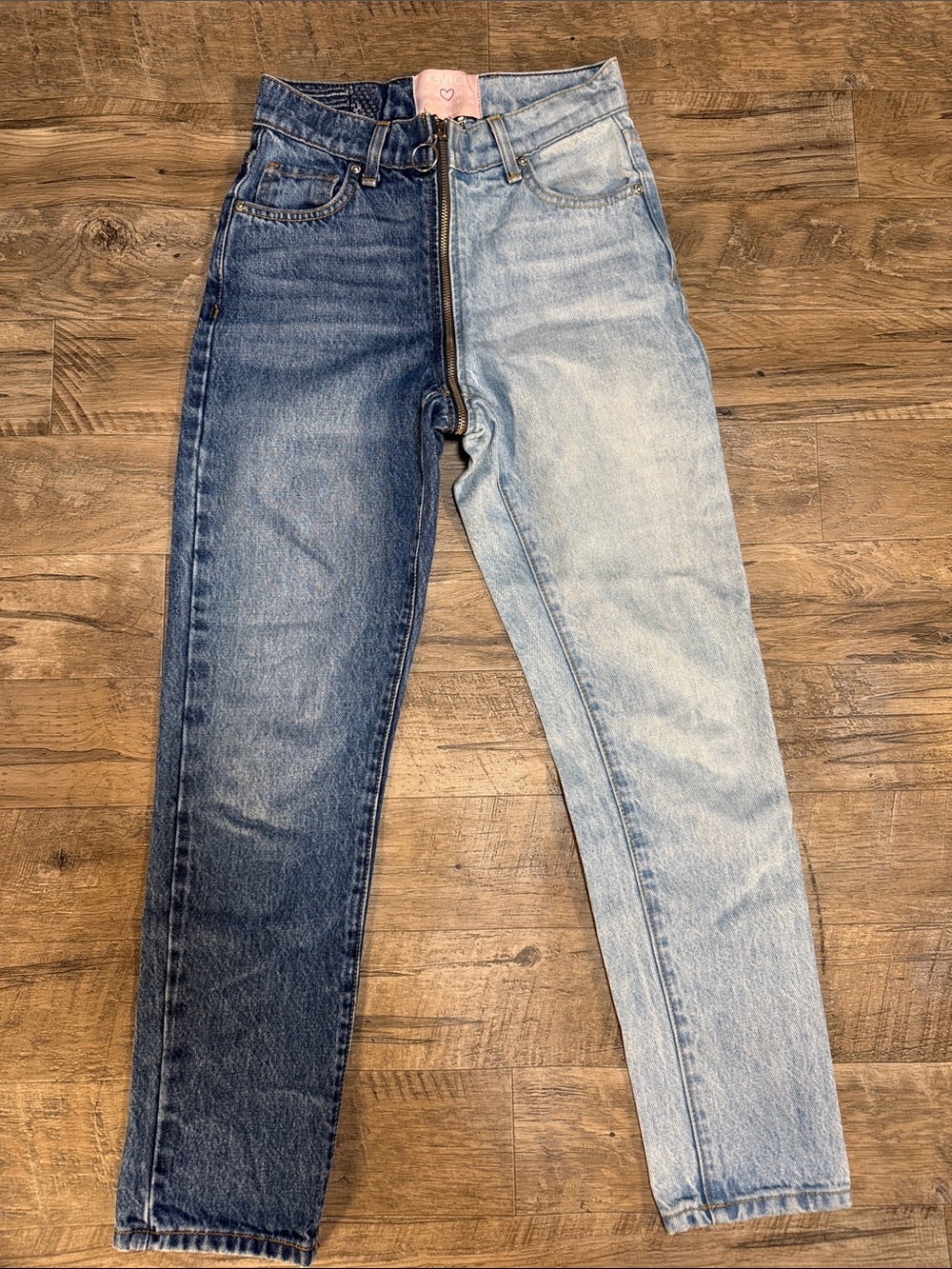 REVICE Two-Tone Blue High Rise Jeans with Front Zip - Size 25